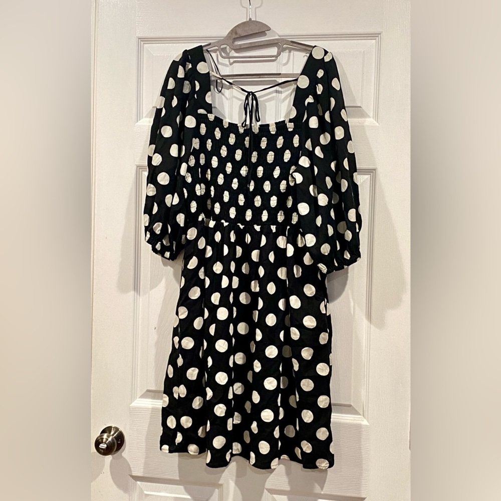 Polka-Dot AVA & VIV Puff Sleeve Luxury Black & White Dress - Picture 7 of 16